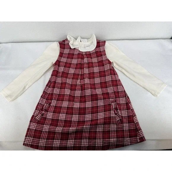 NWOT Carter's Babygirl 2 Piece Bodysuit Red Plaid Dress Size 24M - Picture 1 of 6